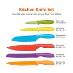 Amazon Basics Color-Coded Dishwasher Safe Kitchen 12-Piece Knife Set, 6 Knives with 6 Blade Guards, Multicolor, 13.88 x 4.13 x 1.38 inch