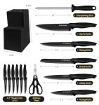 XANAPON Knife Set, 14 Pieces Kitchen Knife Set, High Carbon German Stainless Steel, Dishwasher Safe Cutlery with Sharpener, Black