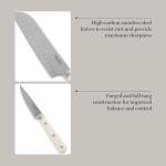 MARTHA STEWART Eastwalk 14 Piece High Carbon Stainless Steel Cutlery Kitchen Knife Block Set w/ABS Triple Riveted Forged Handle Acacia Wood Block - Linen White