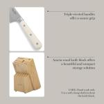 MARTHA STEWART Eastwalk 14 Piece High Carbon Stainless Steel Cutlery Kitchen Knife Block Set w/ABS Triple Riveted Forged Handle Acacia Wood Block - Linen White