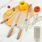Knife Set, Wiztoynia 6-Piece Khaki Kitchen Knife Set for Home, Anti-Rust Non-stick Stainless Steel Sharp Chef Knife Sets with Universal Knife Block for Kitchen, Ergonomical Design (Khaki)