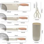 Knife Set, Wiztoynia 6-Piece Khaki Kitchen Knife Set for Home, Anti-Rust Non-stick Stainless Steel Sharp Chef Knife Sets with Universal Knife Block for Kitchen, Ergonomical Design (Khaki)