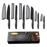 Kitchen Knife Set, KYA38 12-Piece Kitchen Knives Set with Covers, Marco Almond® 6 Knives with 6 Blade Guards, Stainless Steel Cooking Knives Set for Kitchen, Black