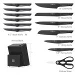 HUNTER.DUAL Knife Sets for Kitchen with Block, 15 Piece Knife Set with Built-in Sharpener, Dishwasher Safe, German Stainless Steel, Black
