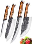 Naitesen 4PCS Hand Forged Butcher Knife and Kitchen Knife 2 in 1 Set, Heavy Duty Meat Cleaver Serbian Chef Knife Breaking Knife Boning Knife for Meat Cutting BBQ Gifts for Men Women