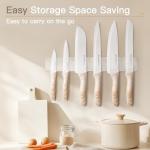 Astercook Knife Set, 13 Pieces Kitchen Knives Set with Ceramic Coating, Stainless Steel Chef Knife Sets with 6 Blade Guards, Dishwasher Safe Knife with Wooden Handle, White