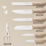 Astercook Knife Set, 13 Pieces Kitchen Knives Set with Ceramic Coating, Stainless Steel Chef Knife Sets with 6 Blade Guards, Dishwasher Safe Knife with Wooden Handle, White