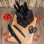 HUNTER.DUAL Knife Sets for Kitchen with Block, 15 Piece Knife Set with Built-in Sharpener, Dishwasher Safe, German Stainless Steel, Black