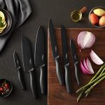 Kitchen Knife Set, KYA38 12-Piece Kitchen Knives Set with Covers, Marco Almond® 6 Knives with 6 Blade Guards, Stainless Steel Cooking Knives Set for Kitchen, Black