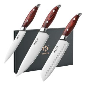 3-Piece Kitchen Knife Set – Includes Ultra-Sharp Chef Knife, High Carbon Stainless Steel Blades with Ergonomic Pakkawood Handles, Professional Knives Set for Kitchen, Elegant Gift Box