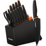 Knife Set, Astercook 15 Pcs Dishwasher Safe Kitchen Knife Set with Built-in Sharpener, High Carbon German Stainless Steel Black Knife Block Set