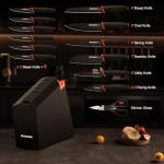 Knife Set, Astercook 15 Pcs Dishwasher Safe Kitchen Knife Set with Built-in Sharpener, High Carbon German Stainless Steel Black Knife Block Set