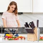 PAUDIN Kitchen Knife Set with Block, 14 Pieces Knife Sets for Kitchen with Block, High Carbon German Stainless Steel Sharp Chef Knife Set with Ergonomic Pakkawood Handle
