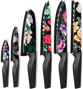Astercook Knife Set, 12-Piece Flower Kitchen Knives Sets with Blade Guards, Dishwasher Safe, German High Carbon Stainless Steel, Perfect Gifts for Kitchen