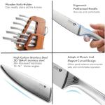 KINGSTONE Kitchen Knife Set with Block,14 Pcs German Stainless Steel Knife Set with Built-in Sharpener, Dishwasher Safe Knife Block Set (walnut, 14pcs)