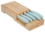 Tasty In-Drawer Kitchen Knife Set, Space-Saving Cutlery and Kitchen Organizer, Includes Chef, Bread, Santoku, Utility and Paring Knives, 6-Piece, Aqua