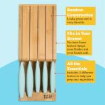 Tasty In-Drawer Kitchen Knife Set, Space-Saving Cutlery and Kitchen Organizer, Includes Chef, Bread, Santoku, Utility and Paring Knives, 6-Piece, Aqua