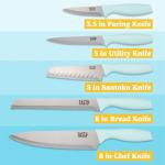Tasty In-Drawer Kitchen Knife Set, Space-Saving Cutlery and Kitchen Organizer, Includes Chef, Bread, Santoku, Utility and Paring Knives, 6-Piece, Aqua