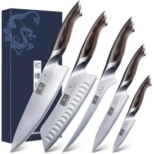 HOSHANHO 5 Pieces Knife Set, Japanese High Carbon Stainless Steel Kitchen Knife Sets, Professional Ultra Sharp Chef Knives Set with Ergonomic Pakkawood Handle