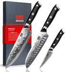 SHAN ZU Damascus Knife Set, Japanese Super Steel 3 PCS Damascus High Carbon Professional Ultra-Sharp Kitchen Chef Knife Set with G10 Handle Gift Box