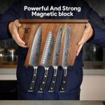 Piklohas Knife Sets for Kitchen with Block, 17 Pieces with Magnetic Knife Holder, German High Carbon Stainless Steel Damascus Pattern Chef Knife Set