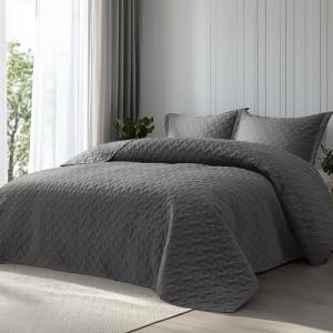 Bedsure Queen Size Grey Quilt with Basket Weave