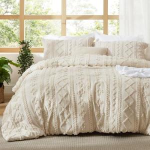 Beige Boho King Comforter Set with Embroidery