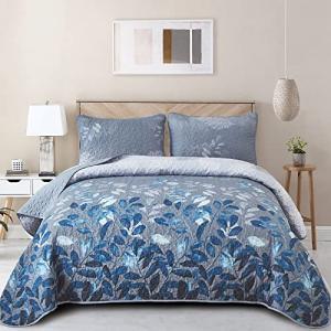 Blue Floral Queen Quilt Set - 3 Pieces