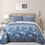 Blue Floral Queen Quilt Set - 3 Pieces