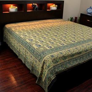 Indian Batik Tapestry Bedspread in Gray/Blue