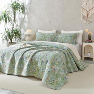 Green Floral Queen Size Quilt Bedding Set