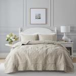 Beige Damask King Quilt Set with Pillow Shams