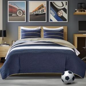 Vibrant Twin Quilt Set for Kids - Blue Stripe