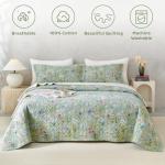 Green Floral Queen Size Quilt Bedding Set