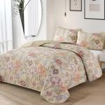 Floral Queen Quilt Set in Khaki, 3 Pieces