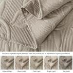 Beige Damask King Quilt Set with Pillow Shams