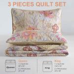Floral Queen Quilt Set in Khaki, 3 Pieces