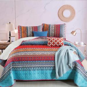 Boho Queen Quilt Set - Colorful Striped Bedding