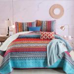Boho Queen Quilt Set - Colorful Striped Bedding