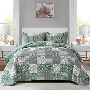 Boho Green Queen Quilt Set with Pillow Shams