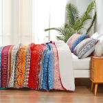 Boho Queen Quilt Set - Colorful Striped Bedding