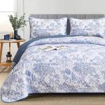 WONGS BEDDING Blue Botanical Quilt Set for Queen