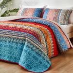 Boho Queen Quilt Set - Colorful Striped Bedding