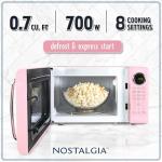 Pink Retro Microwave Oven with Turntable and Auto-Cook