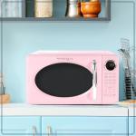 Pink Retro Microwave Oven with Turntable and Auto-Cook