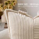 MIULEE Decorative Throw Pillow Covers for Couch Bed Livingroom 18x18 Inch Set of 2 Beige Boho Accent Throw Pllows Broadside Striped Patchwork Soft Corduroy Pillowcases