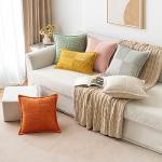 MIULEE Decorative Throw Pillow Covers for Couch Bed Livingroom 18x18 Inch Set of 2 Beige Boho Accent Throw Pllows Broadside Striped Patchwork Soft Corduroy Pillowcases