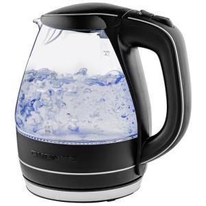 OVENTE Electric Kettle, 1.5L Borosilicate Glass Countertop Water Heater and Boiler for Coffee or Tea, BPA-Free, Auto Shut-Off, Boil-Dry Protection, Removable and Washable Spout Filter, Black KG83B