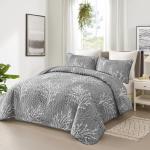 DJY Queen Grey Floral Quilt Set, 3 Pieces
