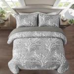DJY Queen Grey Floral Quilt Set, 3 Pieces
